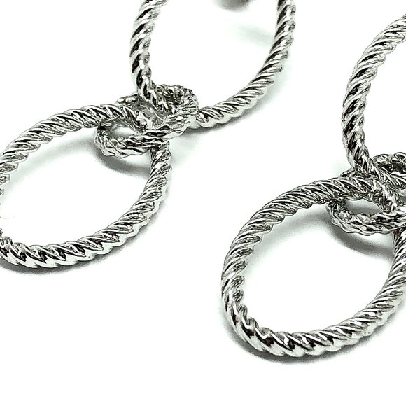 Sterling Silver Roped Design Triple Ring Dangle Earrings - Picture 6 of 6